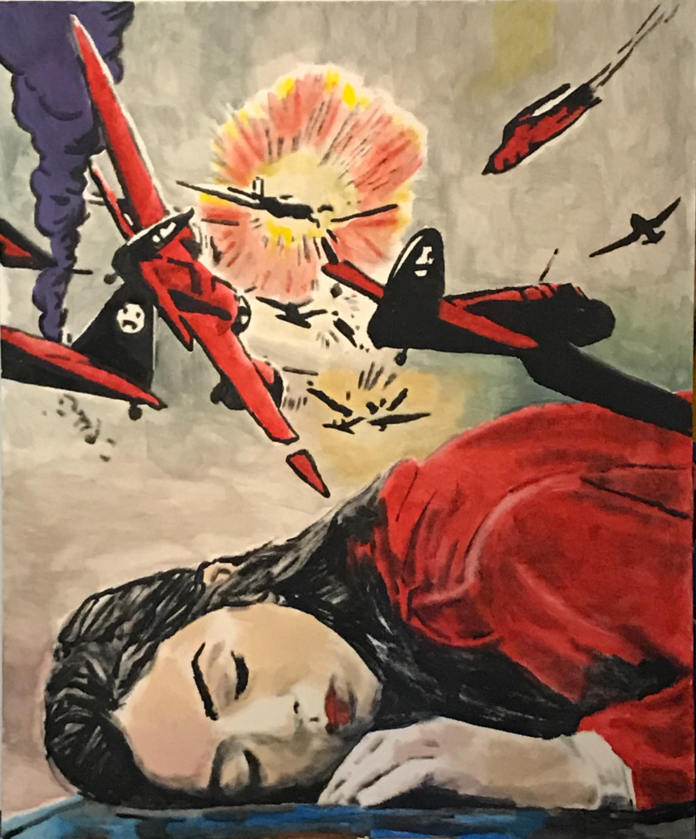 ©Andrea Saltini, La moglie dell'aviatore, tecnica mista su tela, 120x100 cm, 2018